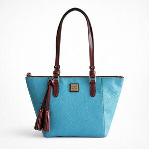 Dooney & Bourke Pebble Grain Leather Maxine Tote Sky Blue Shoulder Handbag